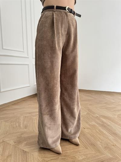 Kemerli Kadife Pantolon Camel