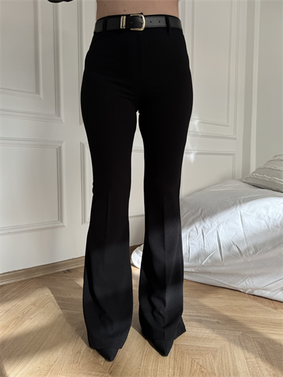 Kemerli Flore Pantolon Siyah