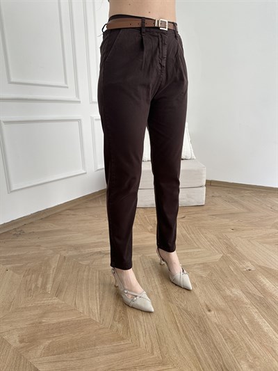 Kemerli Gabardin Pantolon Acı kahve