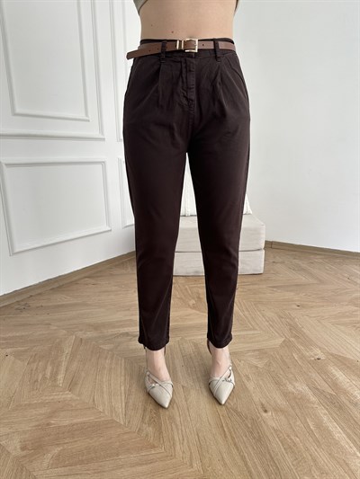 Kemerli Gabardin Pantolon Acı kahve