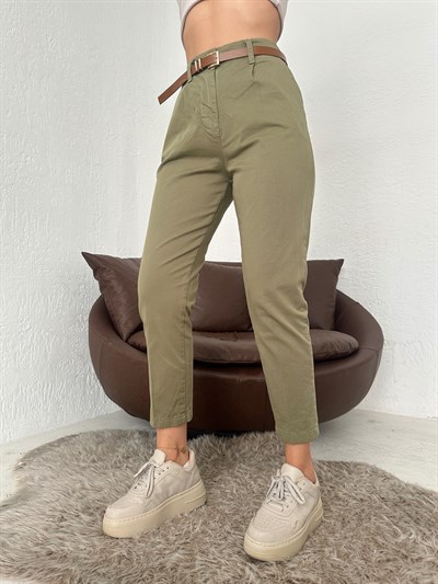 Kemerli Gabardin Pantolon Haki
