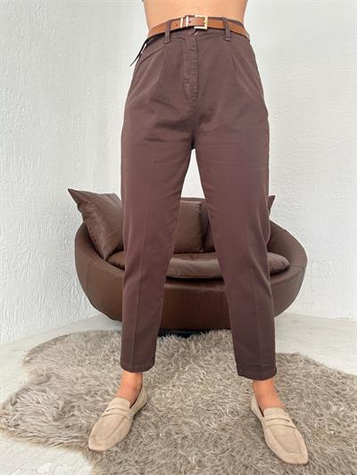 Kemerli Gabardin Pantolon Kahve
