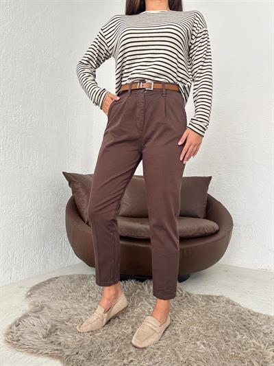 Kemerli Gabardin Pantolon Kahve