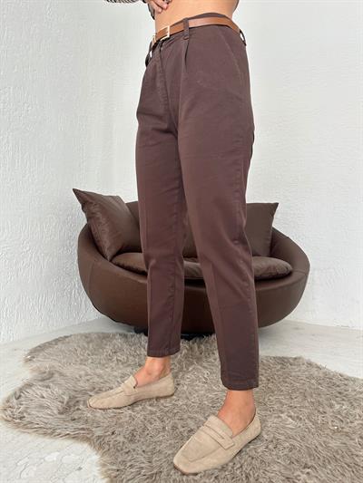 Kemerli Gabardin Pantolon Kahve