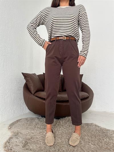Kemerli Gabardin Pantolon Kahve