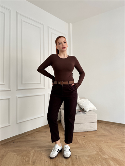 Kemerli Gabardin Pantolon Koyu kahve