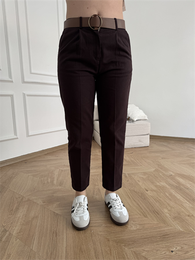 Kemerli Gabardin Pantolon Koyu kahve