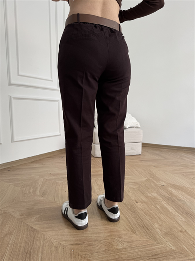 Kemerli Gabardin Pantolon Koyu kahve