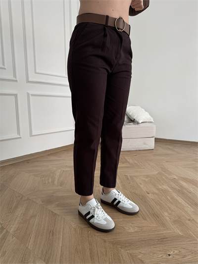 Kemerli Gabardin Pantolon Koyu kahve