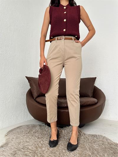 Kemerli Gabardin Pantolon Koyu taş