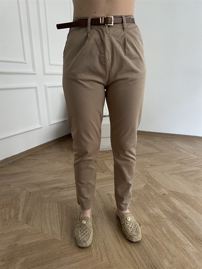 Kemerli Gabardin Pantolon Vizon