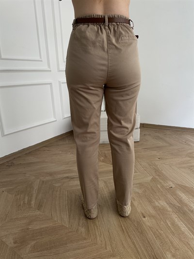Kemerli Gabardin Pantolon Vizon