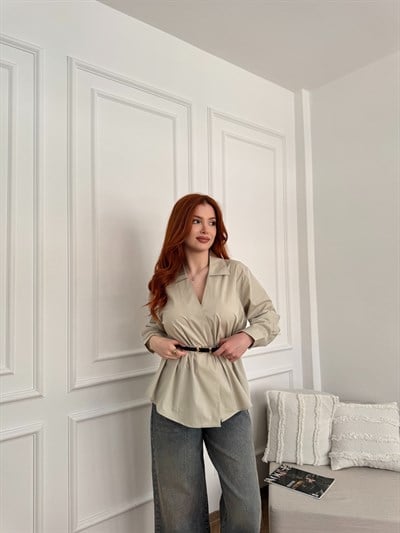 Kemerli Gömlek Açık haki