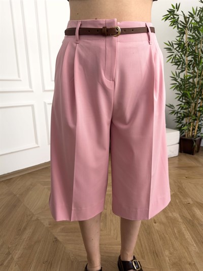Kemerli Kumaş Bermuda Pembe