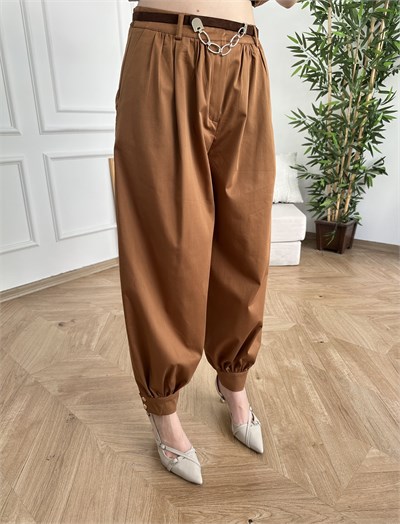 Kemerli Şalvar Kesim Pantolon Taba