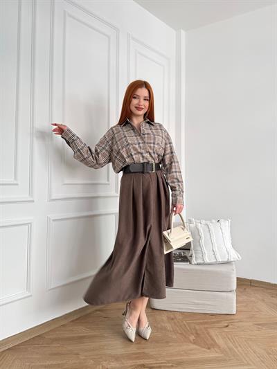 Kemerli Süet Etek Kahve