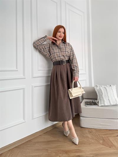 Kemerli Süet Etek Kahve