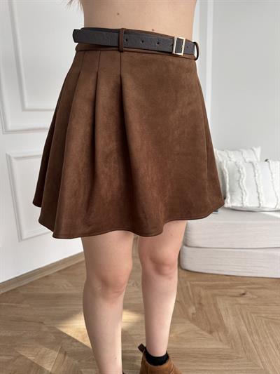 Kemerli Süet Etek Kahve