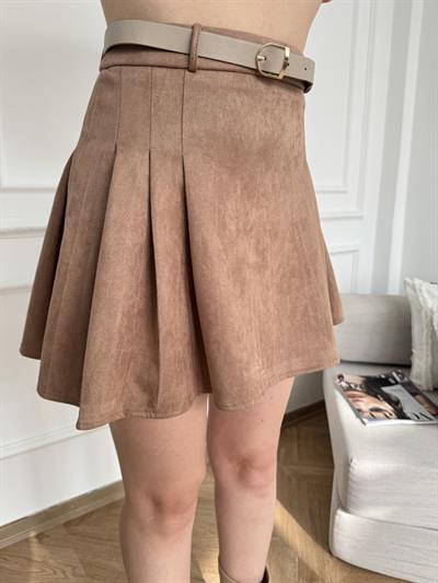 Kemerli Süet Etek Vizon