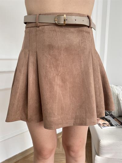 Kemerli Süet Etek Vizon