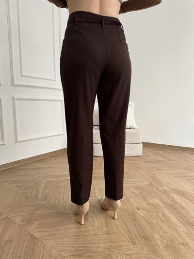 Kemerli Yüksek Bel Pantolon Kahve