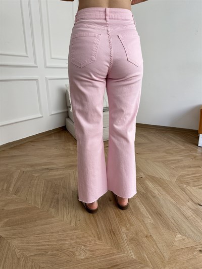 Kesik Paça Jean Pembe