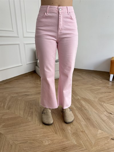 Kesik Paça Jean Pembe