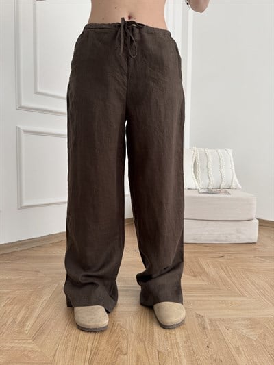 Keten Bol Pantolon Kahve
