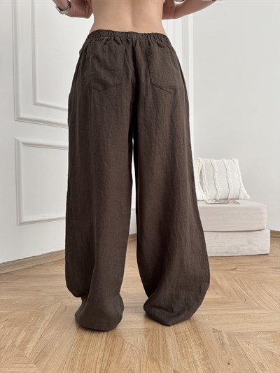 Keten Bol Pantolon Kahve