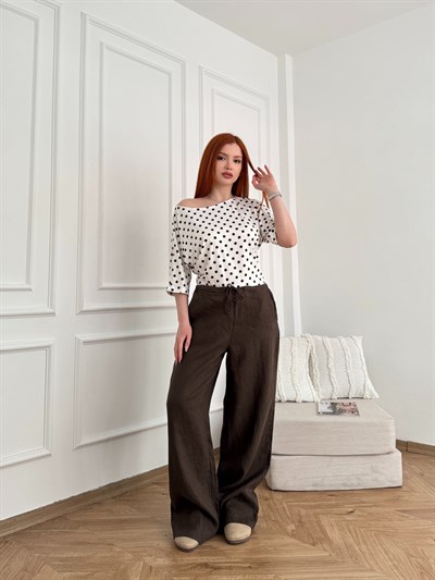 Keten Bol Pantolon Kahve