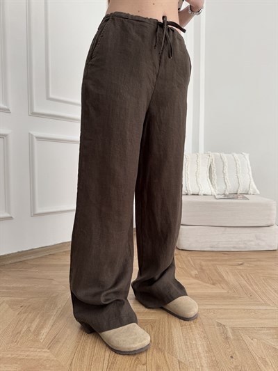 Keten Bol Pantolon Kahve