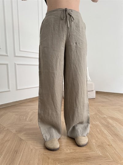 Keten Bol Pantolon Koyu bej