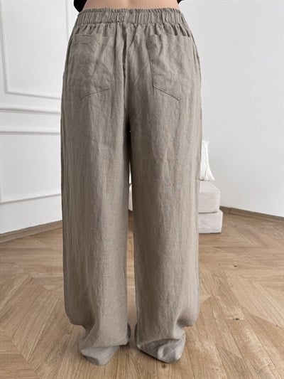 Keten Bol Pantolon Koyu bej