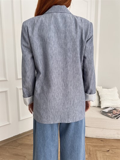 Keten Dokulu Astarlı Ceket İndigo