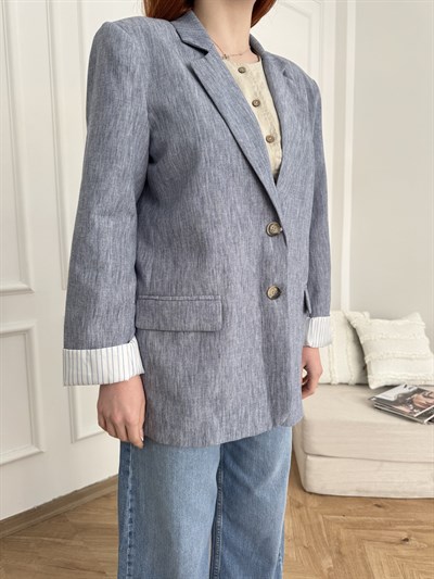 Keten Dokulu Astarlı Ceket İndigo