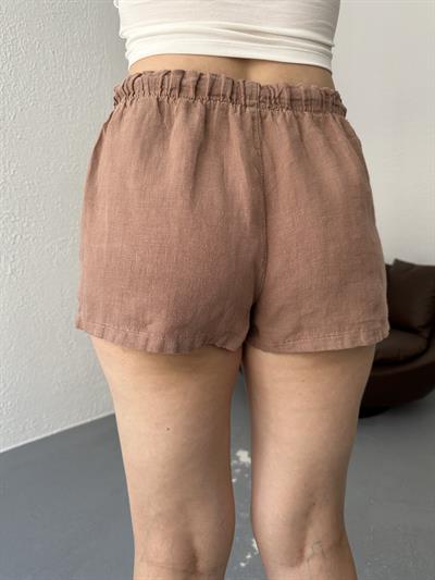 Keten Mini Şort Vizon