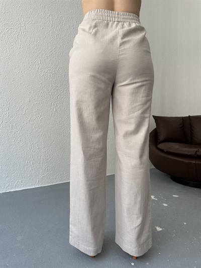 Kırçıllı Beli Lastikli Pantolon Taş