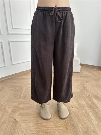 Kısa Bol Paça Tencel Pantolon Acı kahve