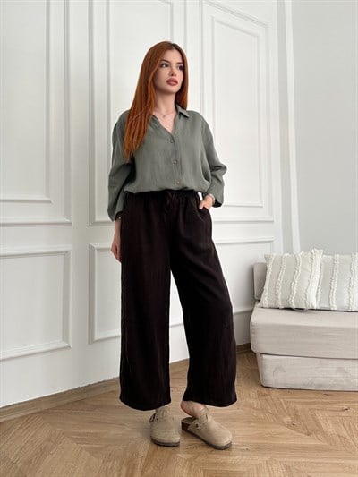 Kısa Bol Paça Tencel Pantolon Acı kahve