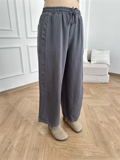 Kısa Bol Paça Tencel Pantolon Antrasit
