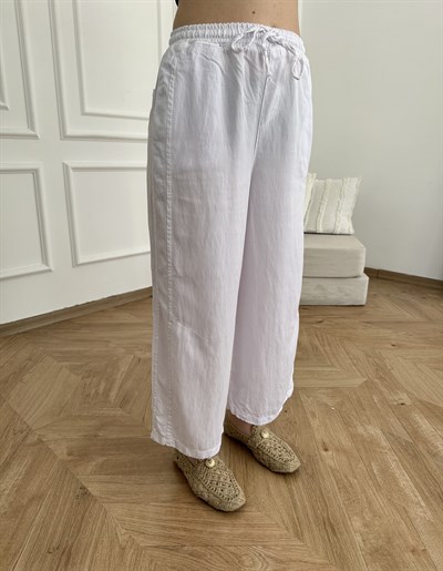 Kısa Bol Paça Tencel Pantolon Beyaz