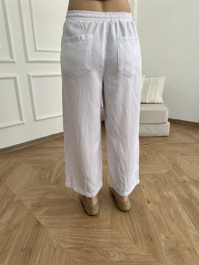 Kısa Bol Paça Tencel Pantolon Beyaz