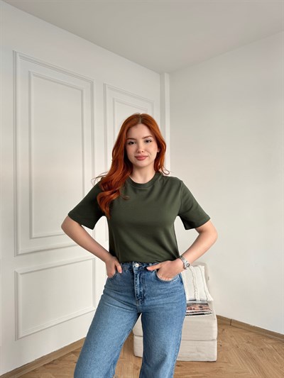 Kısa Kol Basic Tişört Koyu yeşil