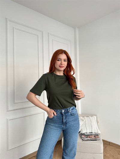 Kısa Kol Basic Tişört Koyu yeşil