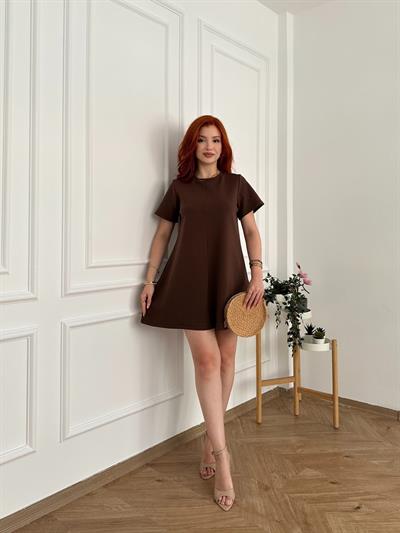 Kısa Kollu Mini Elbise Açık kahve