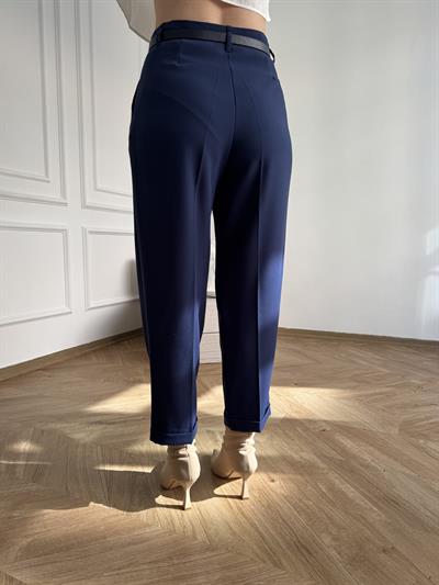 Kıvrık Paça Kemerli Pantolon İndigo