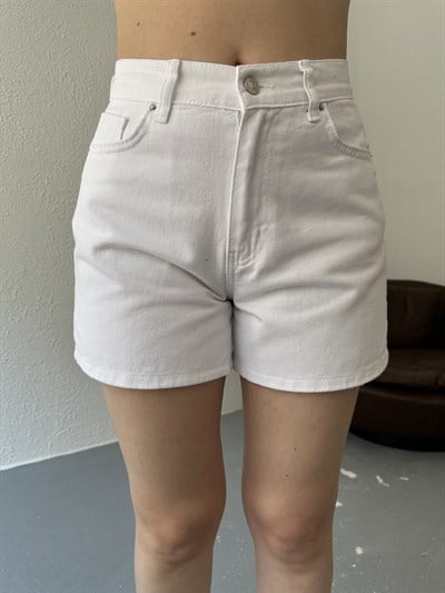 Klasik Mom Şort Beyaz