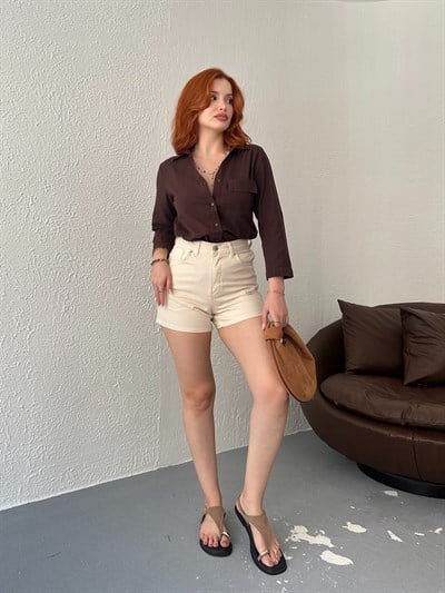 Klasik Mom Şort Vanilya