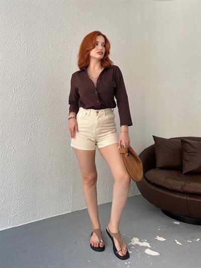 Klasik Mom Şort Vanilya