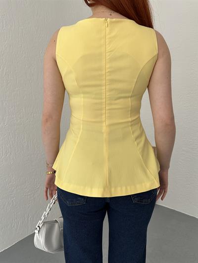 Kolsuz Peplum Bluz Sarı